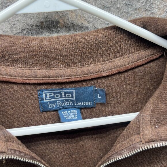 Vintage Ralph Lauren Pullover Mens Large Brown Fleece 1/4 Zip Pony Sweater 90s - Picture 6 of 11